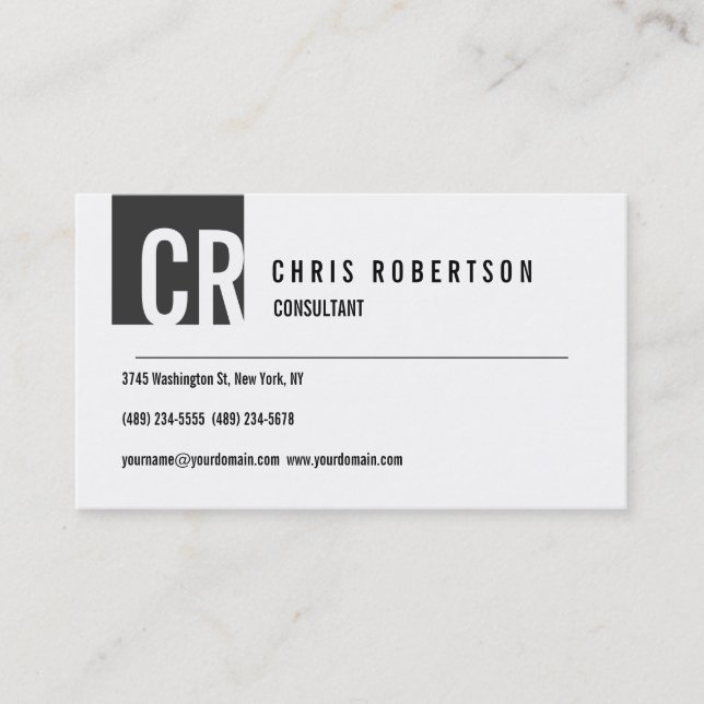 Monogram Black White Grey Business Card (Front)