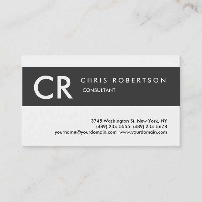 Monogram Black White Grey Business Card (Front)