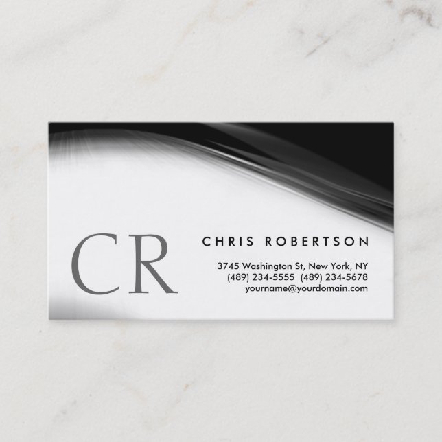 Monogram Black White Grey Pattern Business Card (Front)