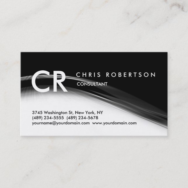 Monogram Black White Grey Pattern Business Card (Front)