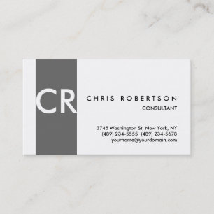 Monogram Black White Grey Stripe Business Card