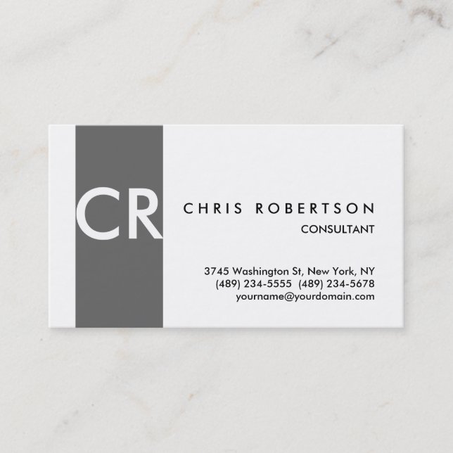 Monogram Black White Grey Stripe Business Card (Front)
