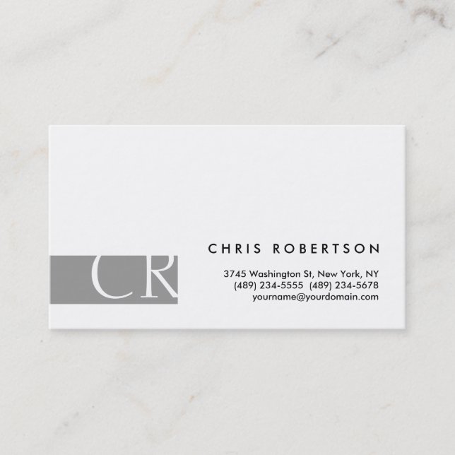 Monogram Black White Grey Stripe Business Card (Front)