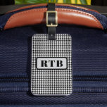 Monogram Black & White Houndstooth 2-sided w/Text  Luggage Tag<br><div class="desc">A trendy black and white classic-vintage houndstooth plaid pattern with large stylish monogram initials in a light grey frame. The reverse side is a black background with subtle light grey text. Change initials and edit personal information on back to make it yours using the Template provided. This is a 2"x3.5"...</div>