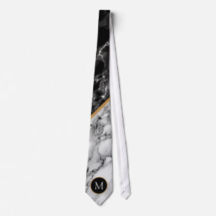 Monogram Black White Marble Modern Neck Tie