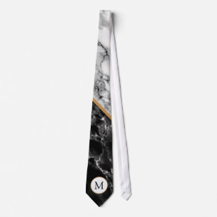 Monogram Black White Marble Neck Tie