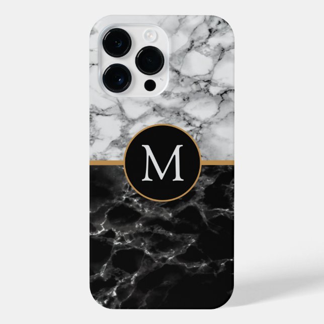 Monogram Black White Marble Stone Custom Letter iPhone Case (Back)