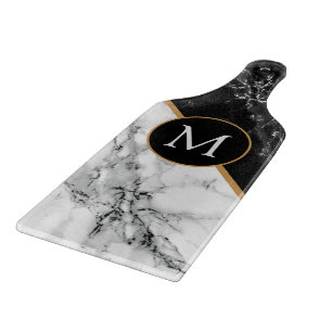 Monogram Black White Marble Stone Cutting Board