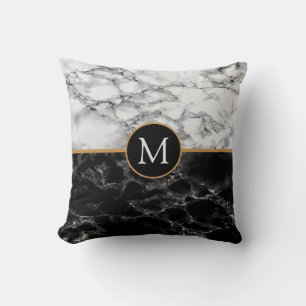 Monogram Black White Marble - Your Letter / Years  Cushion
