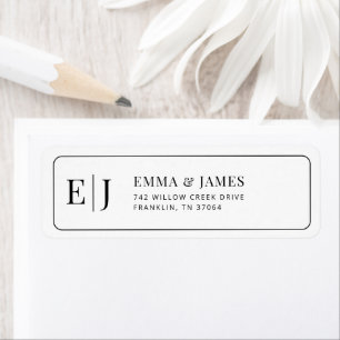 Monogram Black & White Minimalist Wedding Return Address Label