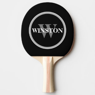 Monogram Black White Mod Simple for Him Ping Pong Paddle