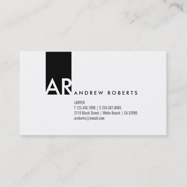 Monogram Black White Modern Business Card (Front)