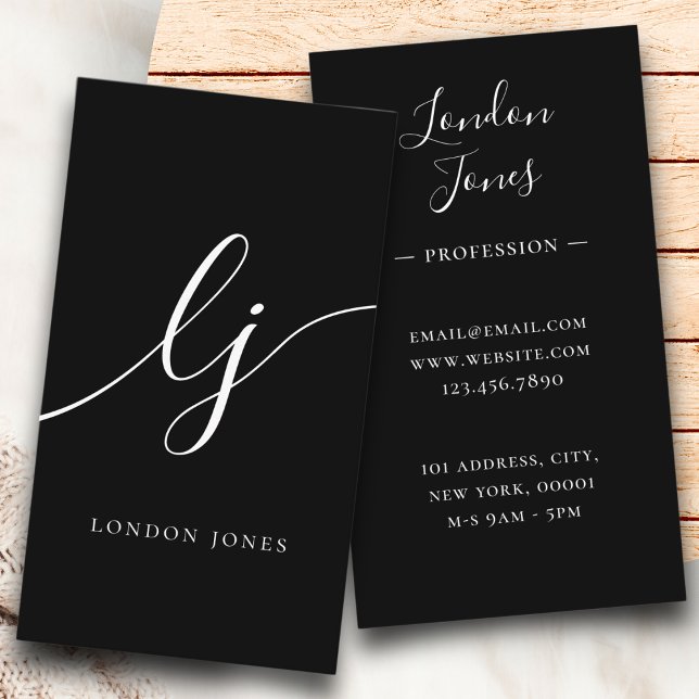 Monogram Black White Modern Feminine Calligraphy Business Card (Creator Uploaded)