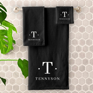 Monogram Black White Modern Minimalist Elegant Bath Towel Set