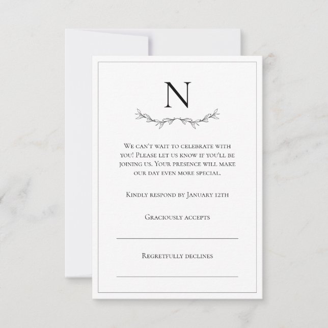 Monogram Black & White Modern RSVP Card (Front)