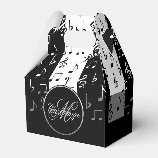 Monogram Black & White Musical Stripes Gable Box (Front Side)