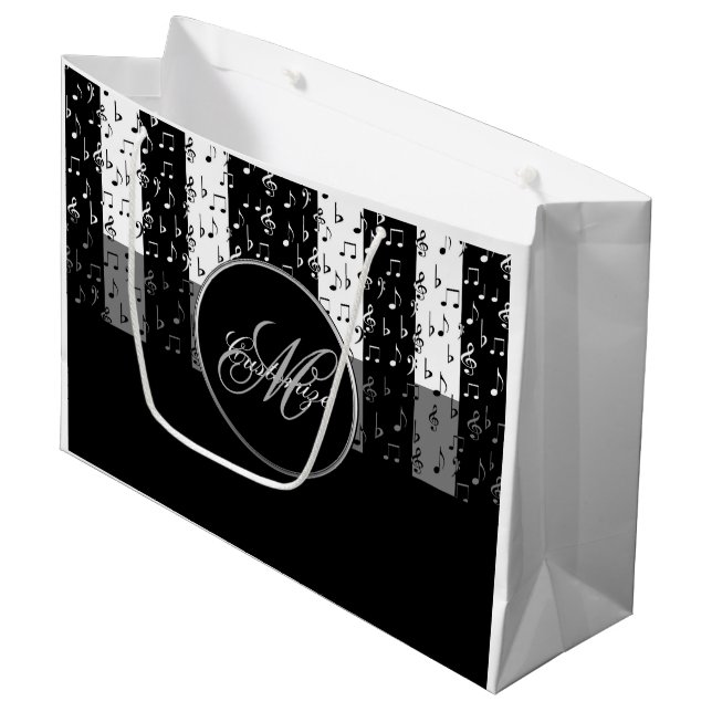 Monogram Black & White Musical Stripes Large Bag 2 (Front Angled)