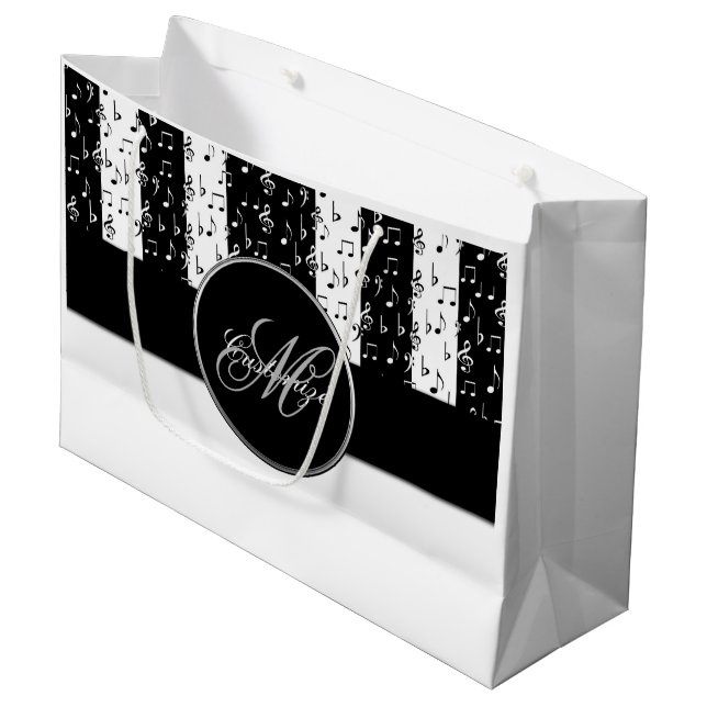 Monogram Black & White Musical Stripes Large Bag 3 (Front Angled)