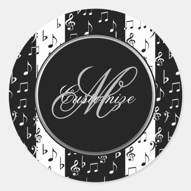 Monogram Black & White Musical Stripes Stickers (Front)