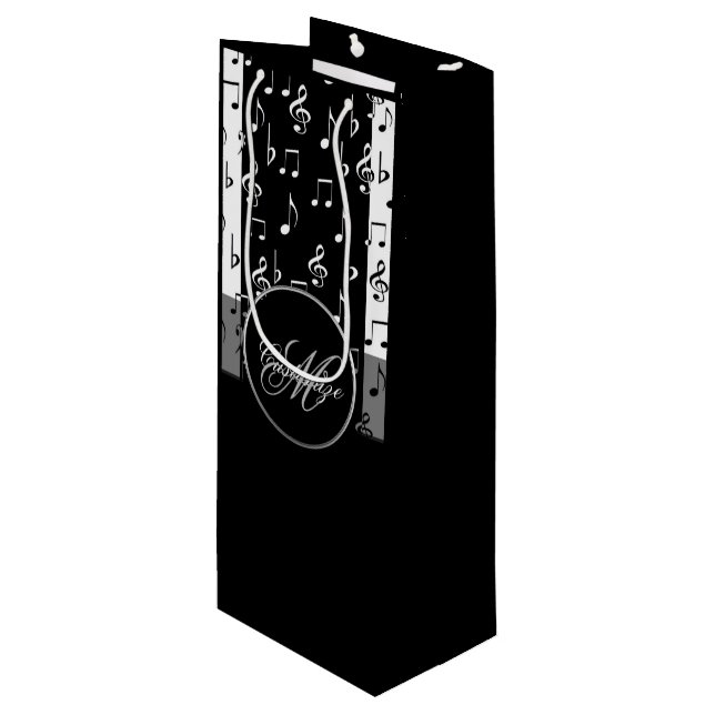 Monogram Black & White Musical Stripes Wine Bag 4 (Front Angled)