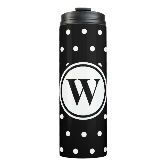 Monogram Black White Polka Dots Thermal Tumbler (Front)