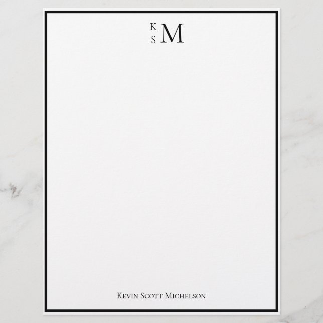 Monogram Black White Professional Elegant  Custom Letterhead (Front)