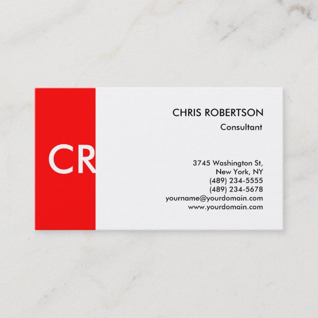 Monogram Black White Red Business Card (Front)
