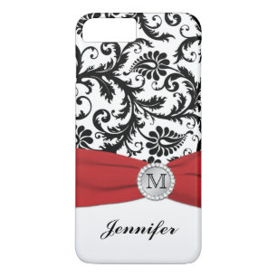 Monogram Black, White, Red Damask iPhone 7 Case