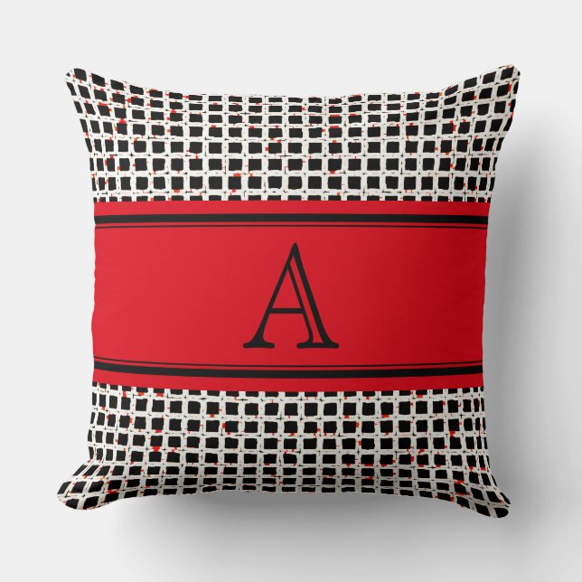 Monogram Black White Red Elegant Pattern Cushion (Front)