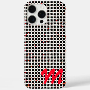 Monogram Black White Red Pattern Customisable iPhone 16 Pro Max Case