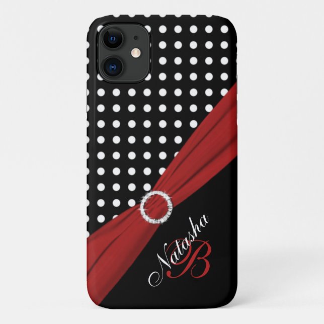 Monogram Black White Red Polka Dots iPhone 11 case (Back)
