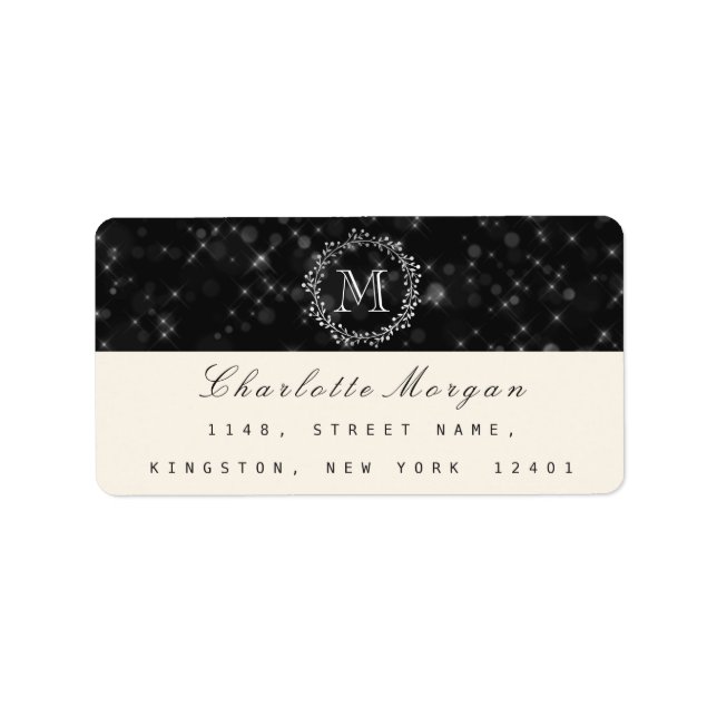 Monogram Black White RSVP Creamy Ivory Label (Front)