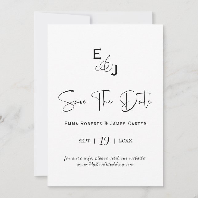 Monogram Black & White Save the Date (Front)