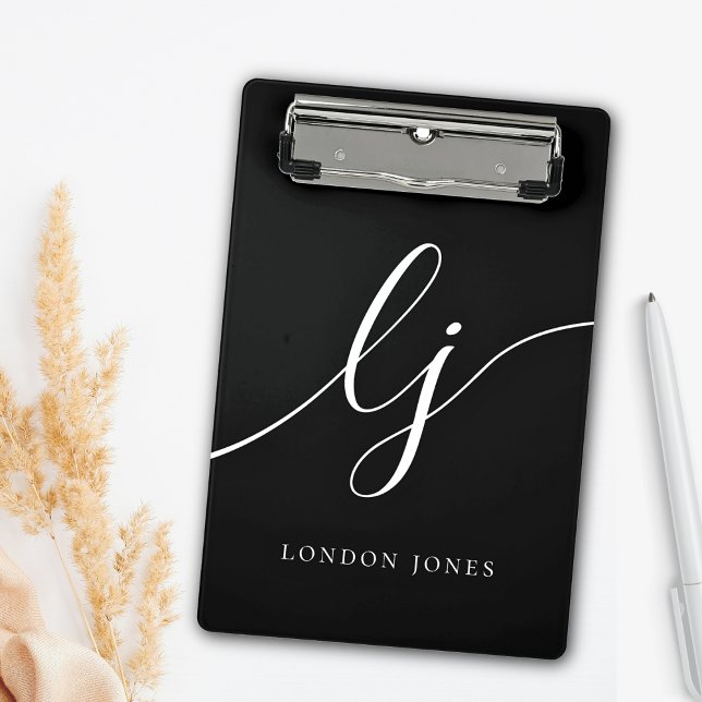 Monogram Black White Script Initials Professional Mini Clipboard (Creator Uploaded)