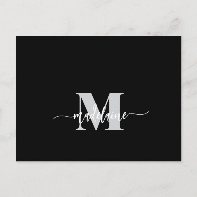 Monogram Black White Silver Colour Personal  Postcard (Front)