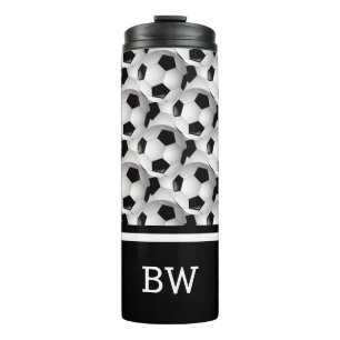 Monogram Black White Soccer Ball Pattern Thermal Tumbler