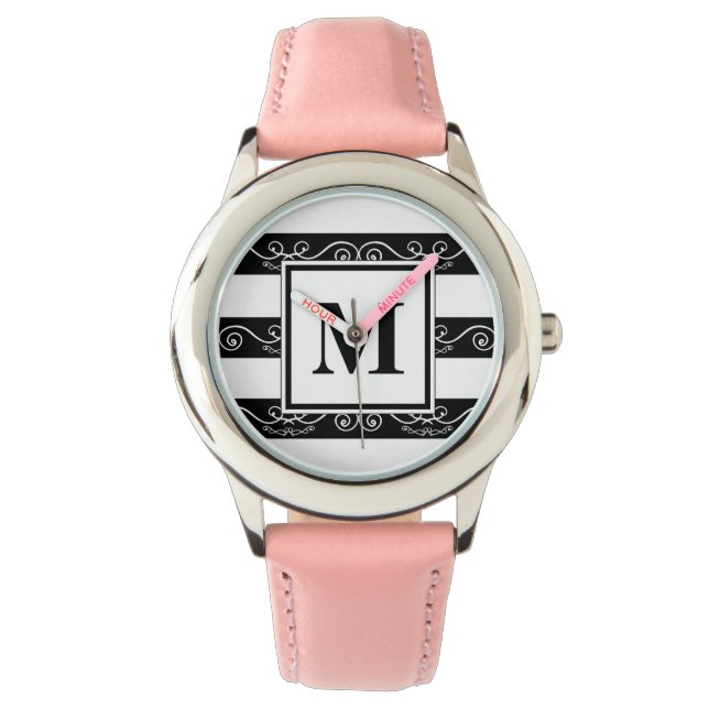 Monogram Black White striped design Watch (Front)