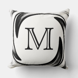 Monogram Black White Swirl Abstract Cushion