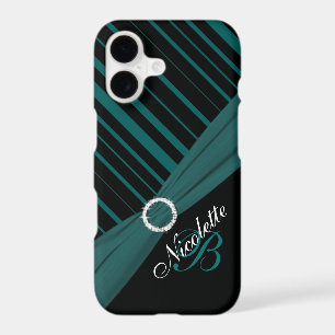 Monogram Black White Teal Striped iPhone 7 Case