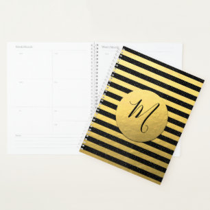 Monogram Black with Faux Gold Foil Glitter   Planner