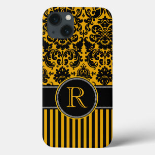 Monogram Black, Yellow Damask Stripe iPad Air Case