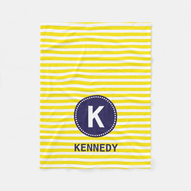 Monogram Blanket Lemon Yellow Stripes & Navy Blue (Front)