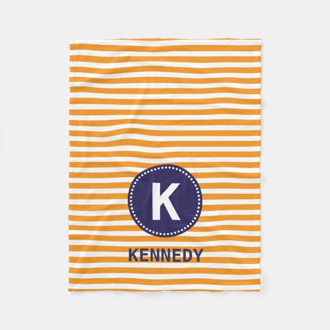 Monogram Blanket Orange White Stripes & Navy Blue (Front)