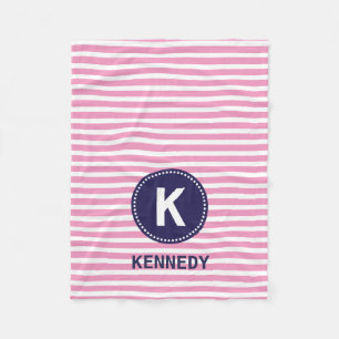 Monogram Blanket Pink White Stripes and Navy Blue