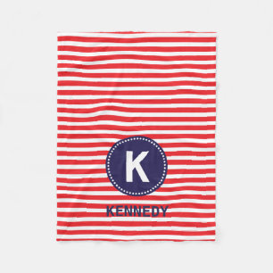 Monogram Blanket Red White Stripes and Navy Blue