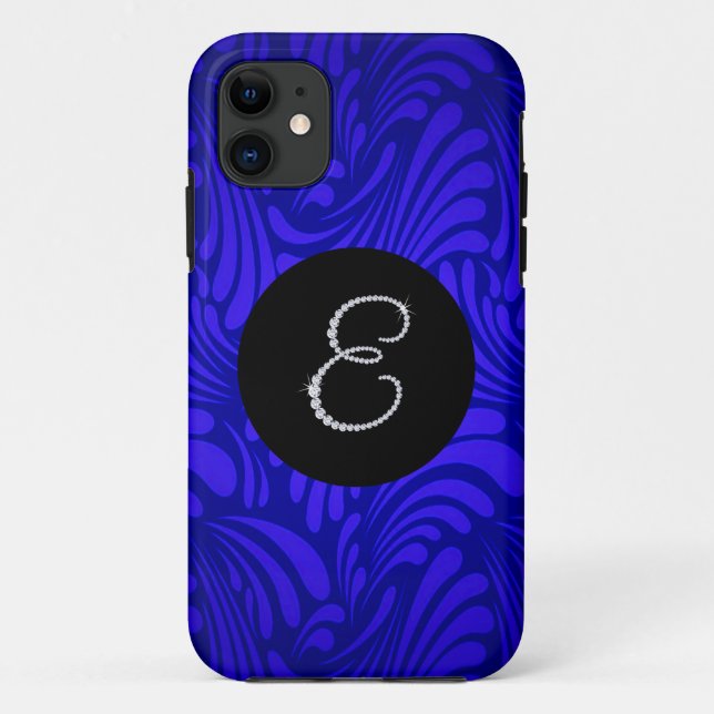 Monogram Bling Letter E Blue Swirl Background Case-Mate iPhone Case (Back)