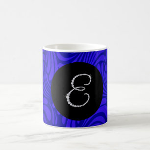 Monogram Bling Letter E Blue Swirl Background Coffee Mug