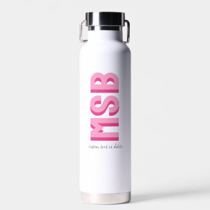 Monogram Block Shadow Initials Custom Text Pink Water Bottle