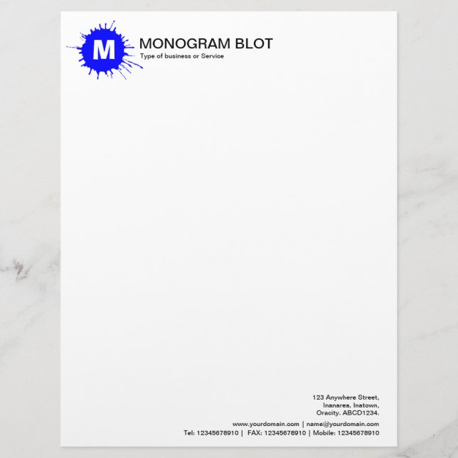 Monogram Blot - Blue Personalized Letterhead (Front)