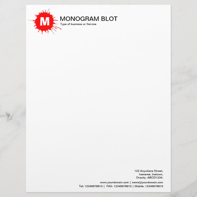 Monogram Blot - Red Personalized Letterhead (Front)
